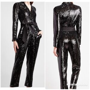Express Black Sequin Long Sleeve Jumpsuit XS P